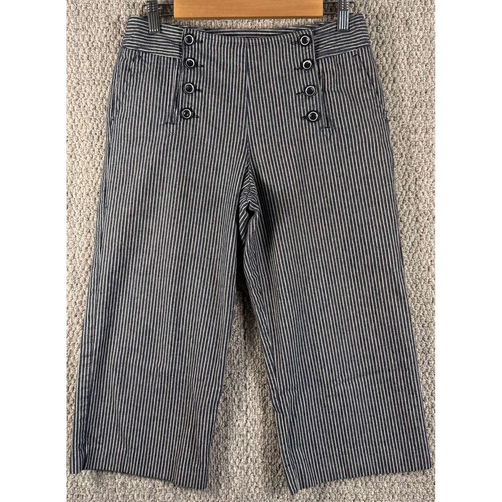 Larry Levine Sailor Pants 4 Blue White Stripe Nautical Wide Leg Crop Ticking